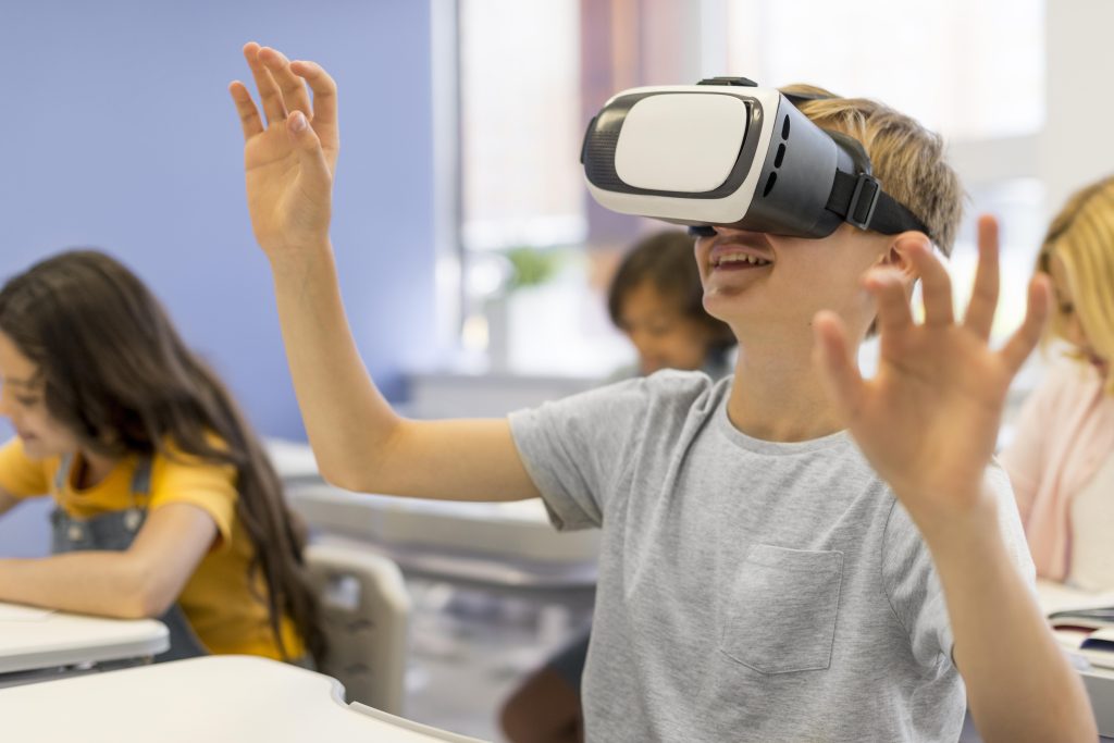 boy with virtual reality headset school 1